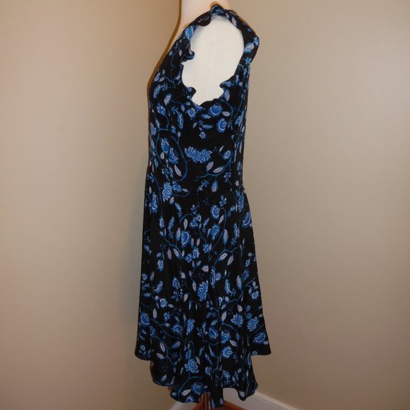 Rebecca Taylor Kyoto Silk Ruffle Floral Blue Cocktail A-line Summer Blue Dress 6 - Picture 10 of 11